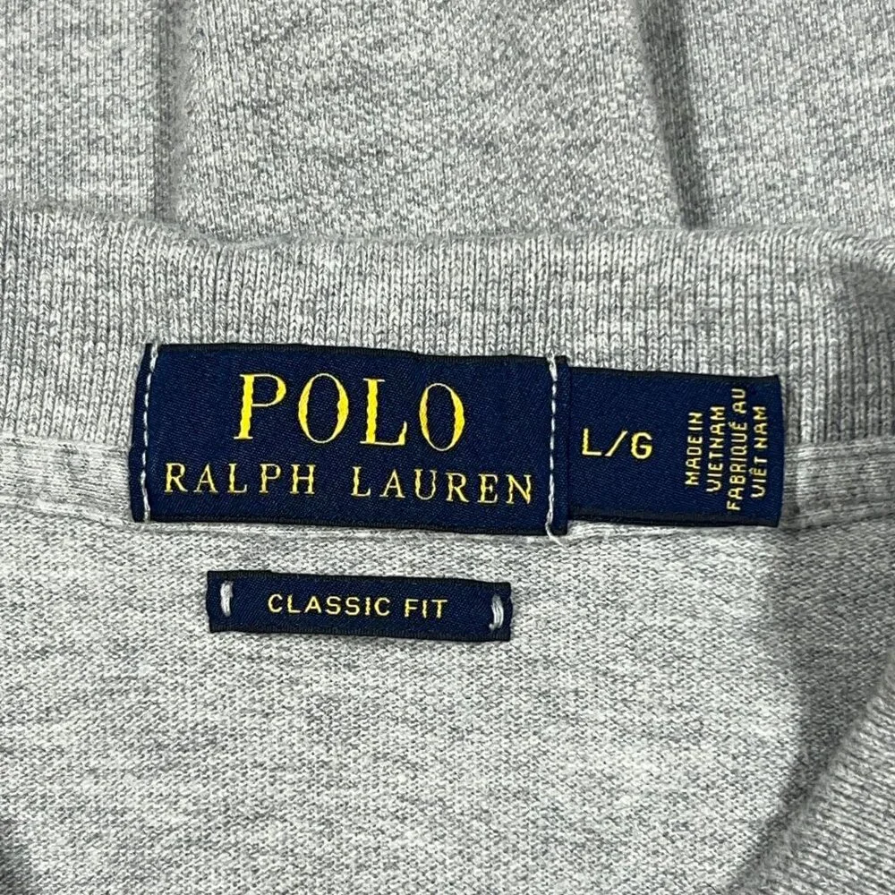 Polo Ralph Lauren Mens Large Classic Fit Grey Pullover Golf‎ Sports Black Pony